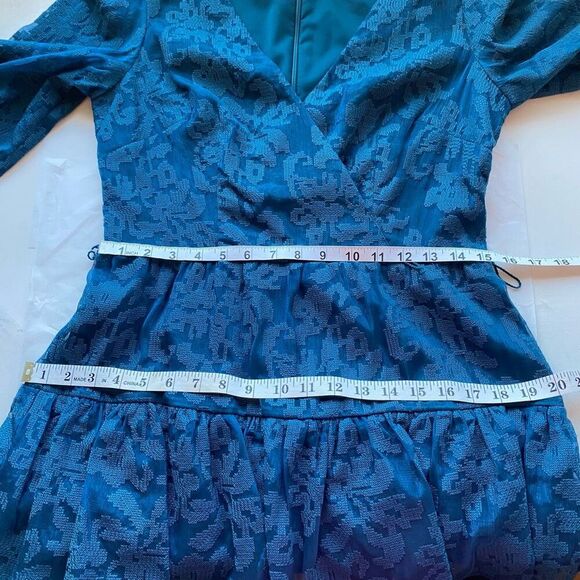 Eliza J Floral Lace Long Sleeve Tiered Mini Dress Teal Blue Ruffles Women 8 New - Picture 9 of 10